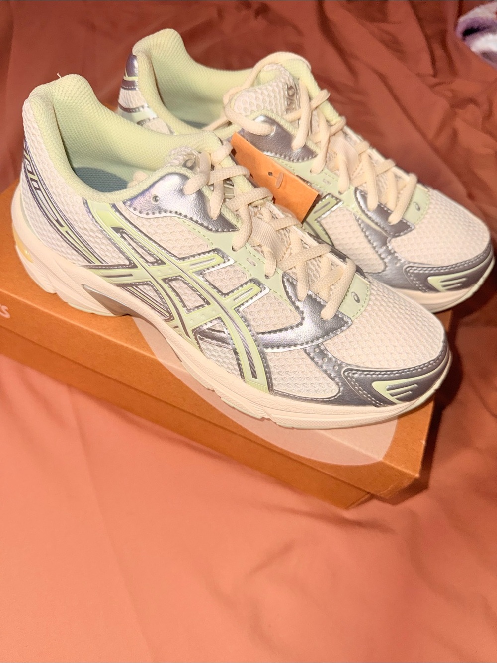 ASICS Women’s Athletic Sneakers in White and Mint Green with Silver Accents